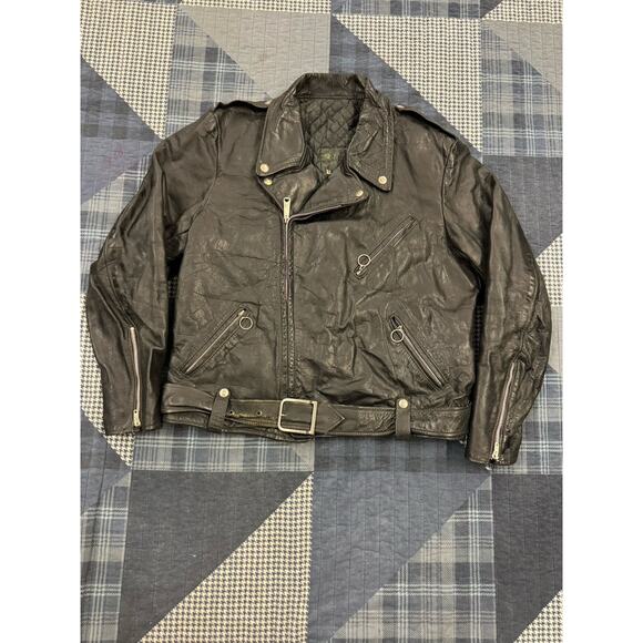 Vintage Early 70s Brooks Faded Leather Rocka Billy Motorcycle Jacket Mens Size L - Picture 1 of 12